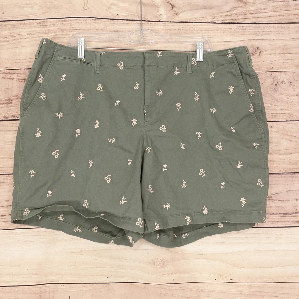 Lands' End Chino Shorts Womens 20W Green Floral 42 Waist 6.5 Inseam Stretch